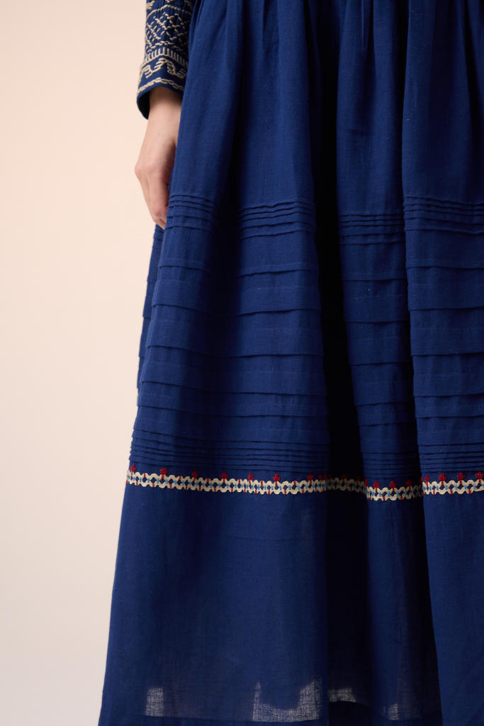 PINTUCK SKIRT-BLUE cotton by CORD in multi for women in Singapore