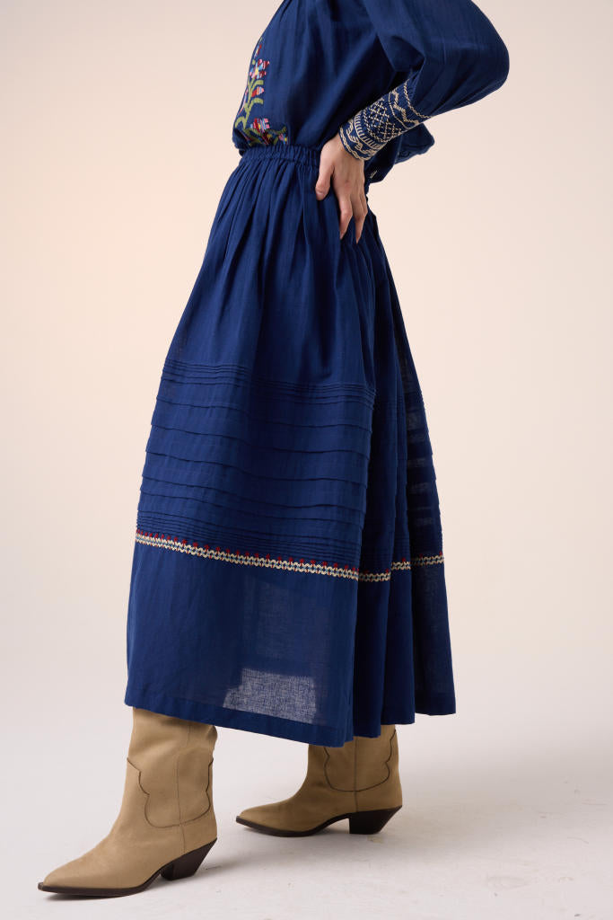 PINTUCK SKIRT-BLUE cotton by CORD in multi for women in Singapore