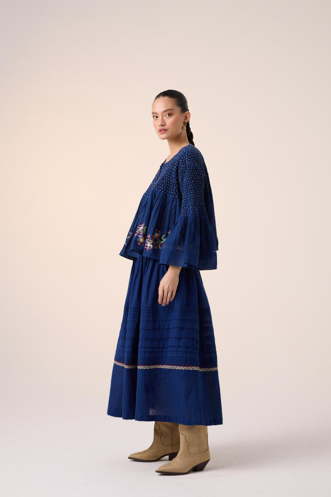 PINTUCK SKIRT-BLUE cotton by CORD in multi for women in Singapore