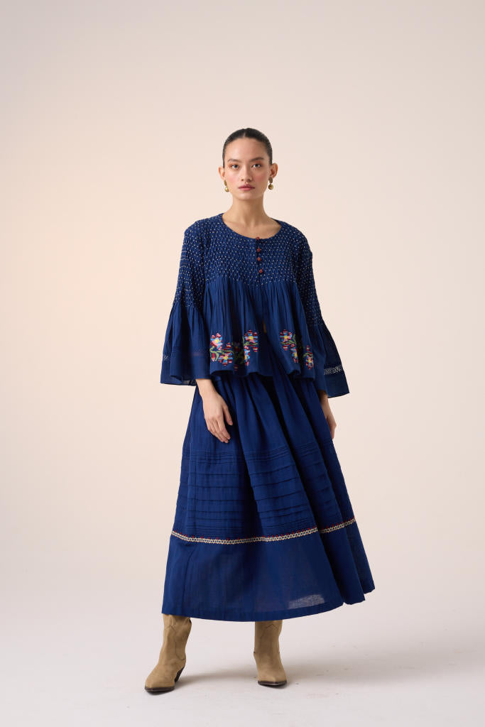PINTUCK SKIRT-BLUE cotton by CORD in multi for women in Singapore