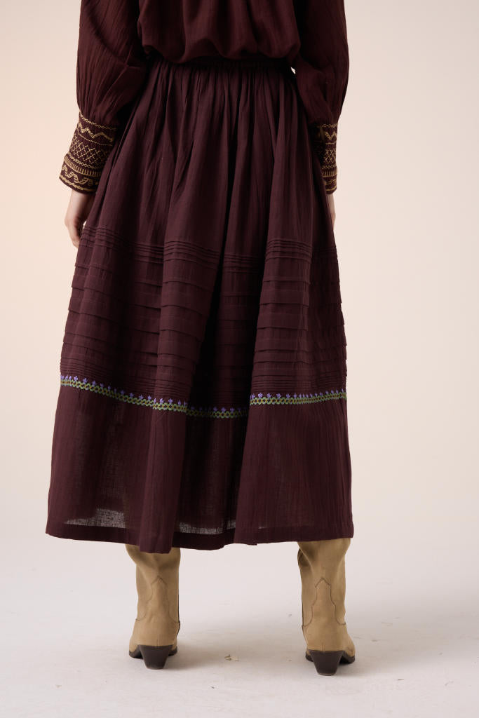 PINTUCK SKIRT-MAROON cotton by CORD in multi for women in Singapore