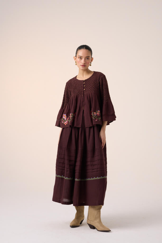 PINTUCK SKIRT-MAROON cotton by CORD in multi for women in Singapore