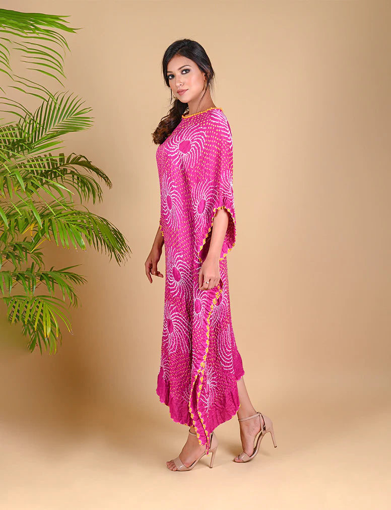 SURAJ KAFTAN-FUSCHIA PINK silk by Dyelogue for women in Singapore
