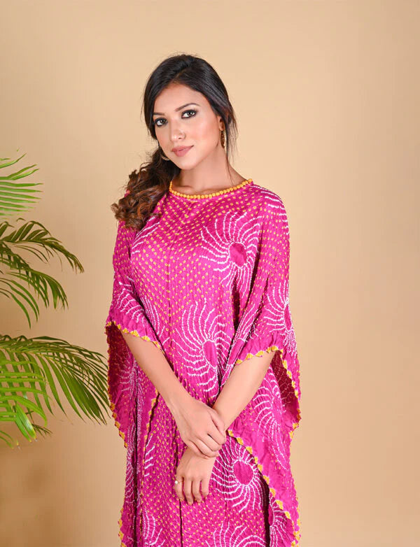 SURAJ KAFTAN-FUSCHIA PINK silk by Dyelogue for women in Singapore
