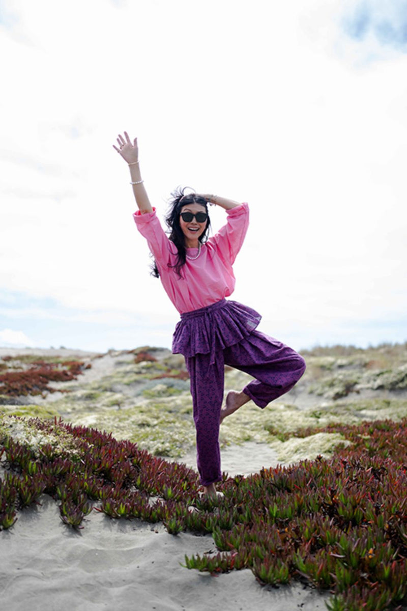 Pleated Pants - Plum cotton by World of Crow for women in Singapore