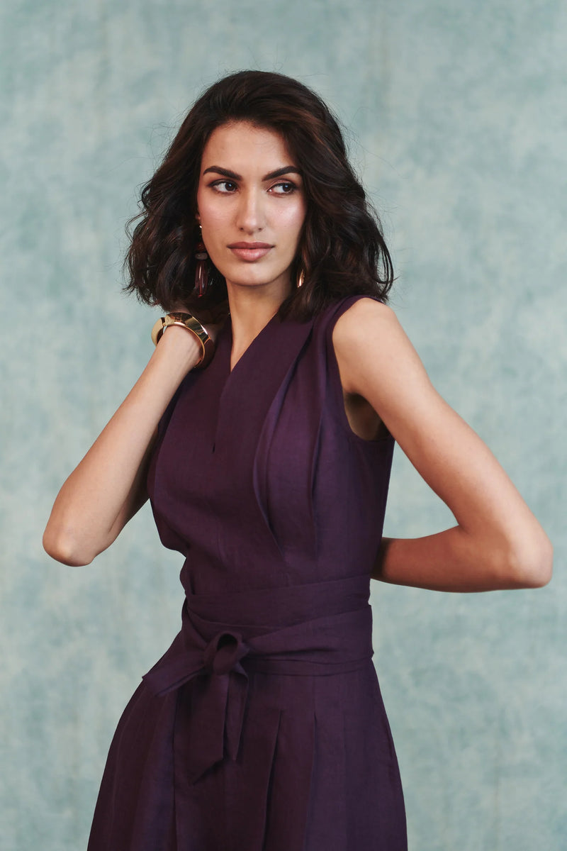 Plum Linen Sculpted Jumpsuit