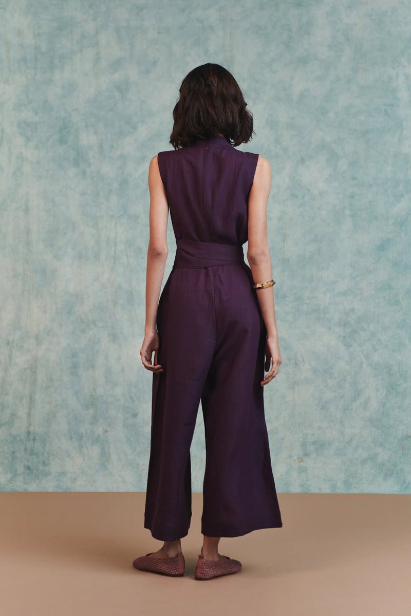 Plum Linen Sculpted Jumpsuit