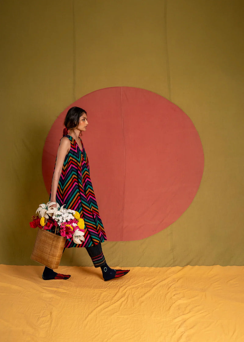 Plum Rangoli Dress-Multicolour cotton dress by Ka-Sha in multicolor for women in Singapore