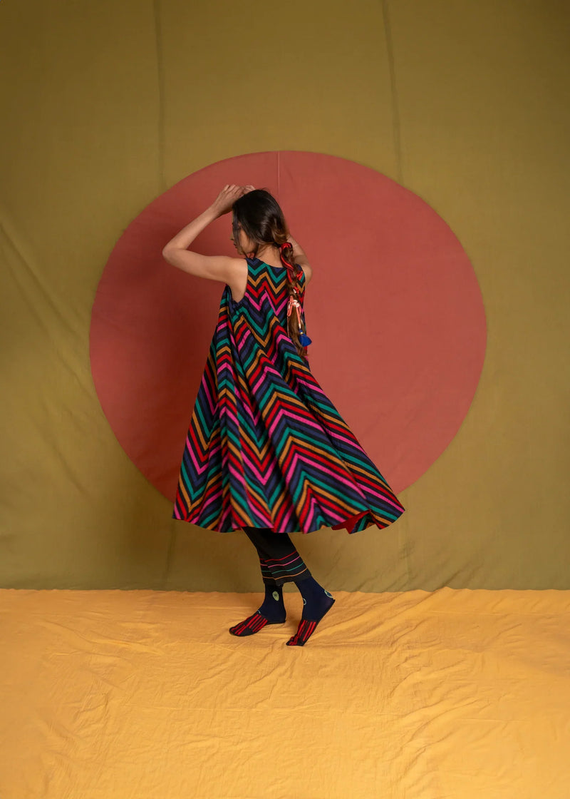 Plum Rangoli Dress-Multicolour cotton dress by Ka-Sha in multicolor for women in Singapore