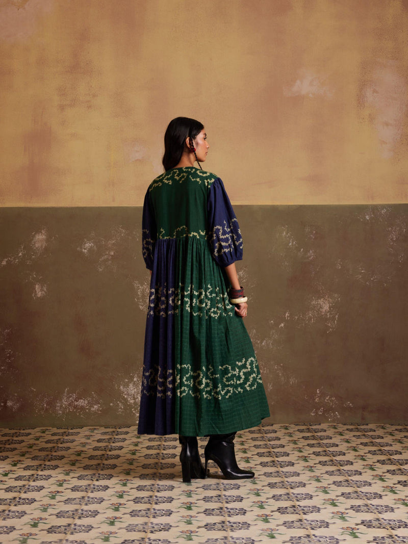 Poem Dress-(Indigo-Emerald Spiral) cotton by CORD for women in Singapore