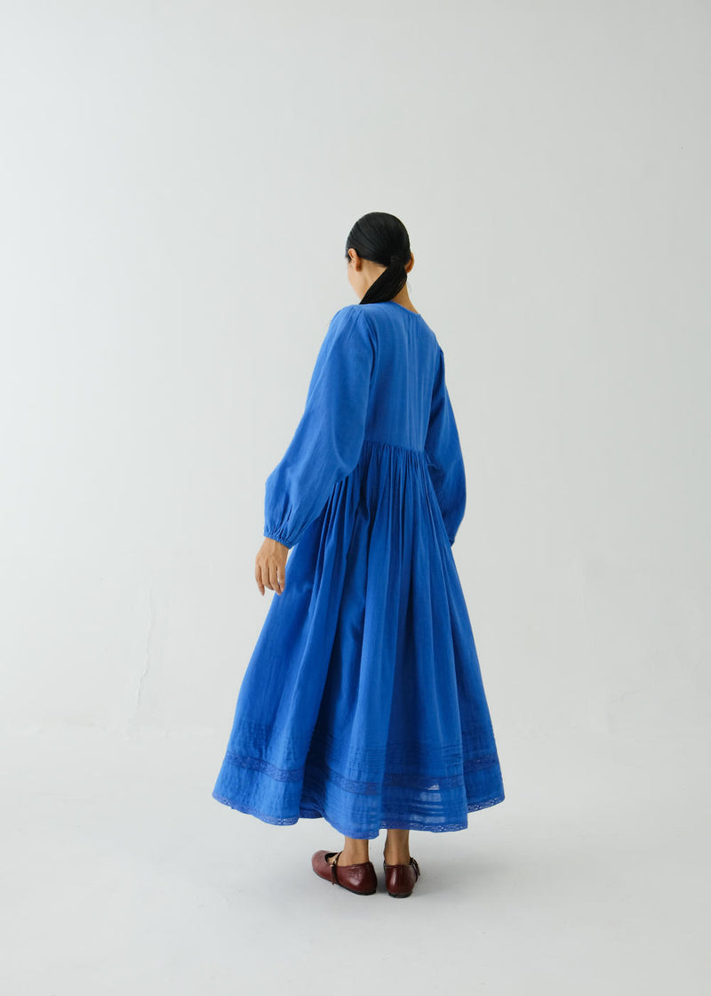 Poem Dress-Electric Blue Pixel Applique cotton by CORD for women in Singapore