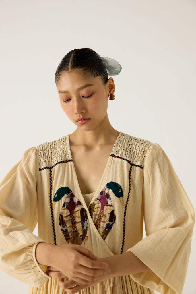 POEM DRESS-IVORY DUCK APPLIQUE cotton by CORD in multi for women in Singapore