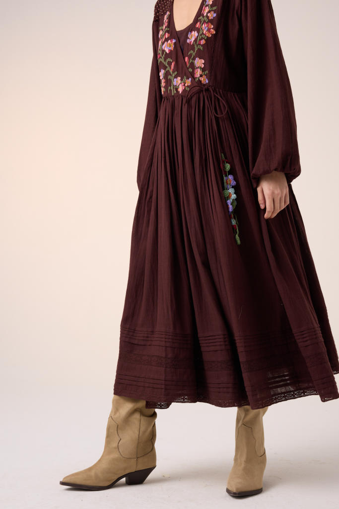 POEM DRESS -MAROON PIXEL EMBROIDERY cotton by CORD in multi for women in Singapore