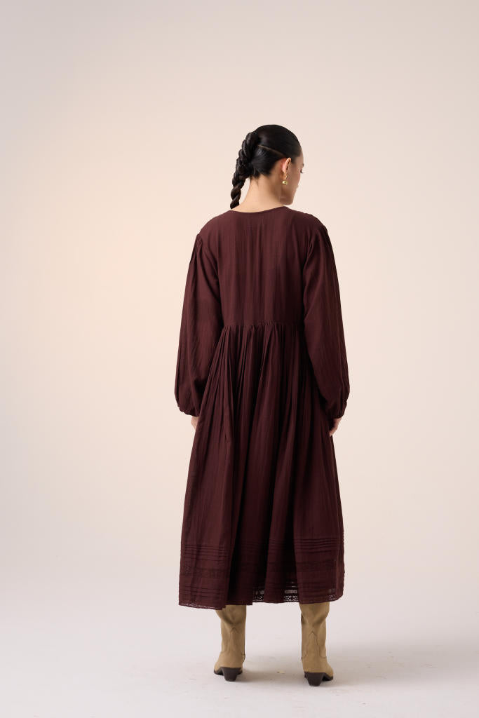 POEM DRESS -MAROON PIXEL EMBROIDERY cotton by CORD in multi for women in Singapore