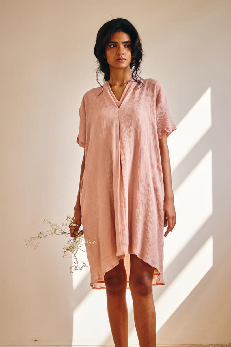 Poised Petal Dress cotton by Khara Kapas in pink for women in Singapore