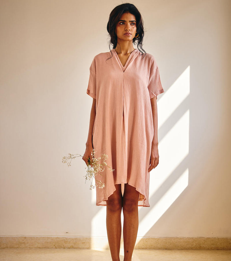 Poised Petal Dress cotton by Khara Kapas in pink for women in Singapore