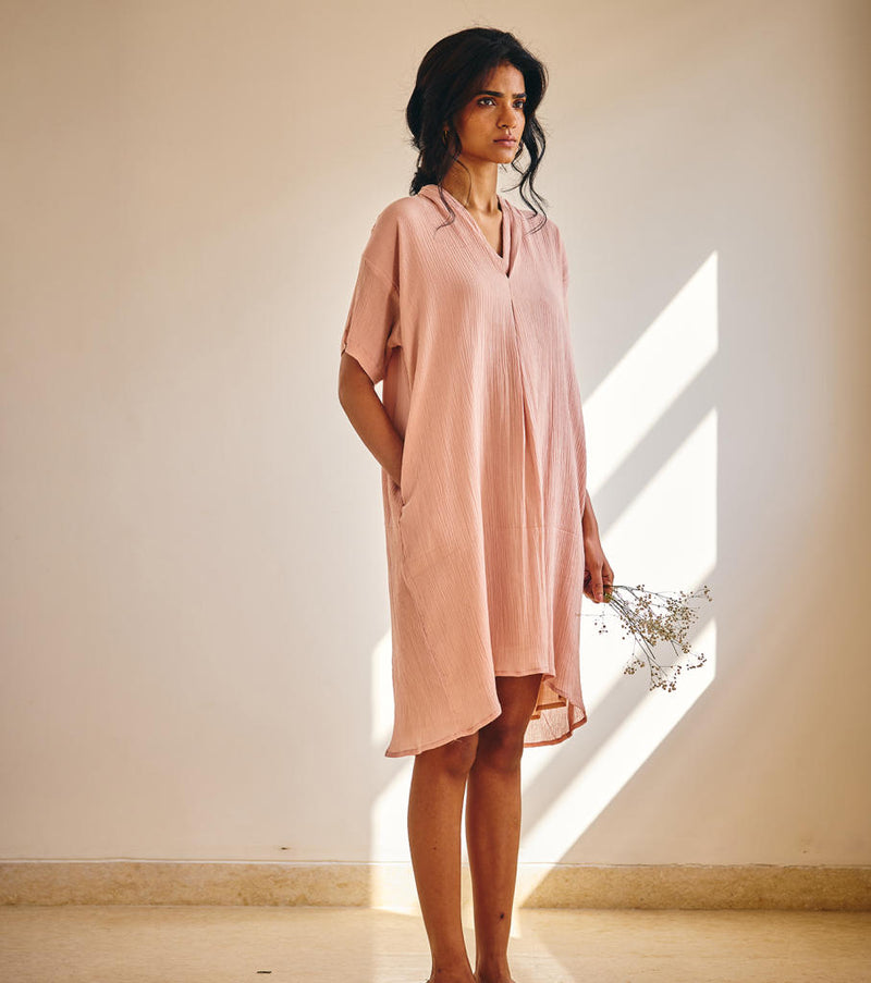 Poised Petal Dress cotton by Khara Kapas in pink for women in Singapore
