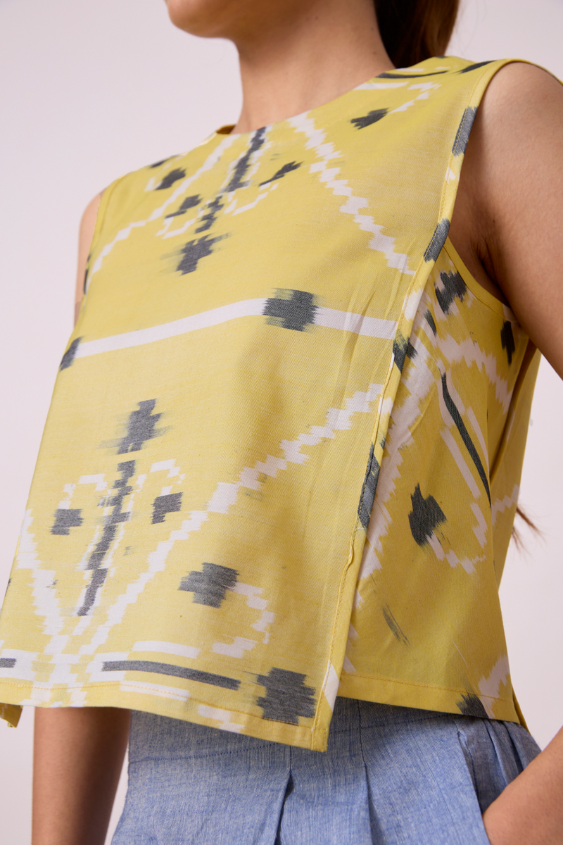 Polam - Yellow Ikat silk Top & Tunics by The Summer House for women in Singapore