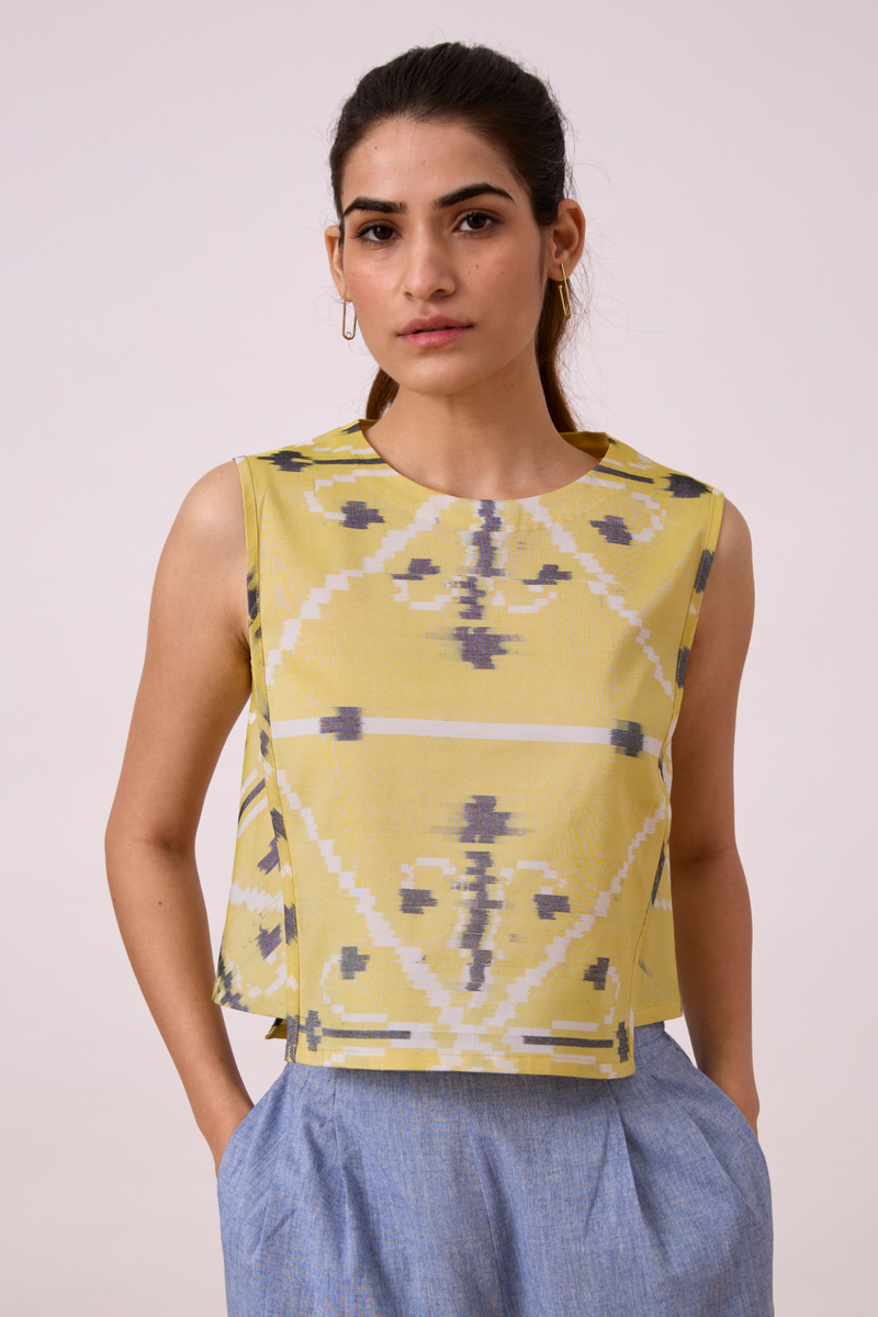 Polam - Yellow Ikat silk Top & Tunics by The Summer House for women in Singapore