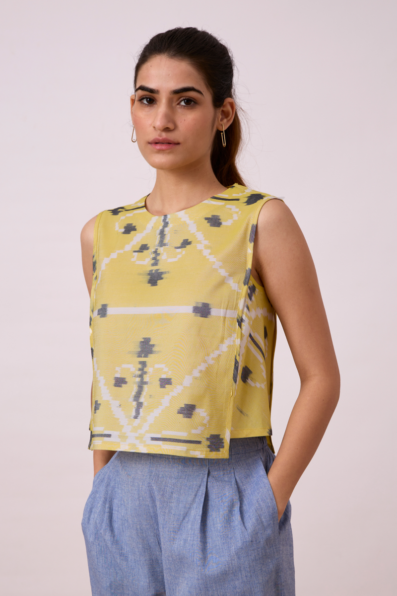 Polam - Yellow Ikat silk Top & Tunics by The Summer House for women in Singapore