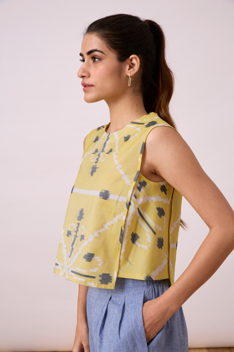 Polam - Yellow Ikat silk Top & Tunics by The Summer House for women in Singapore