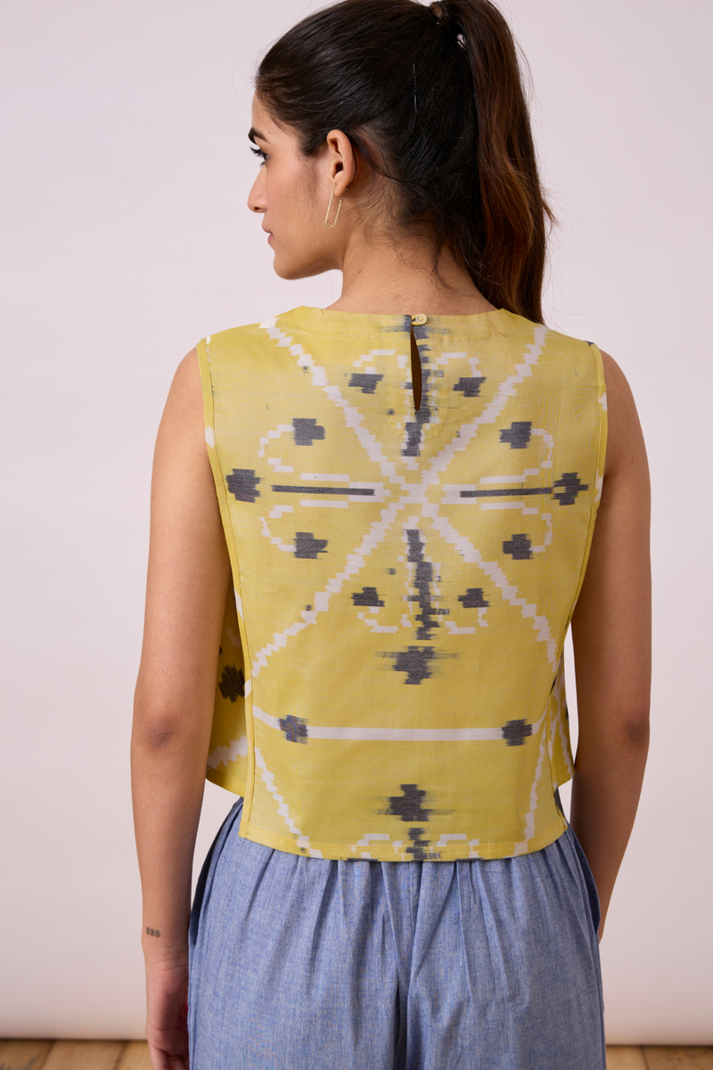 Polam - Yellow Ikat silk Top & Tunics by The Summer House for women in Singapore