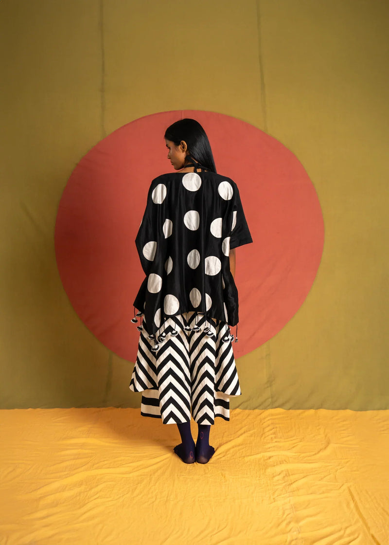 Polka Overlay-Black and White cotton jacket/overlay by Ka-Sha in black for women in Singapore
