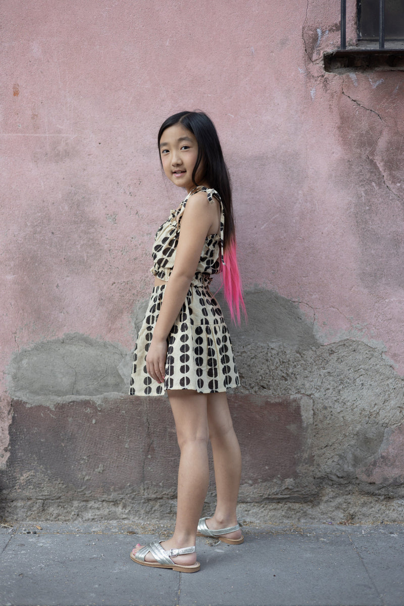 Polka Polka Had a Dot Top-Black & Tan cotton by World of Crow Kids for kids in Singapore