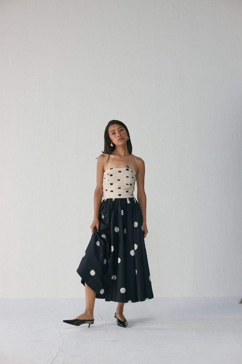 Porto Strapless Dress satin by YAM in black color for women in Singapore