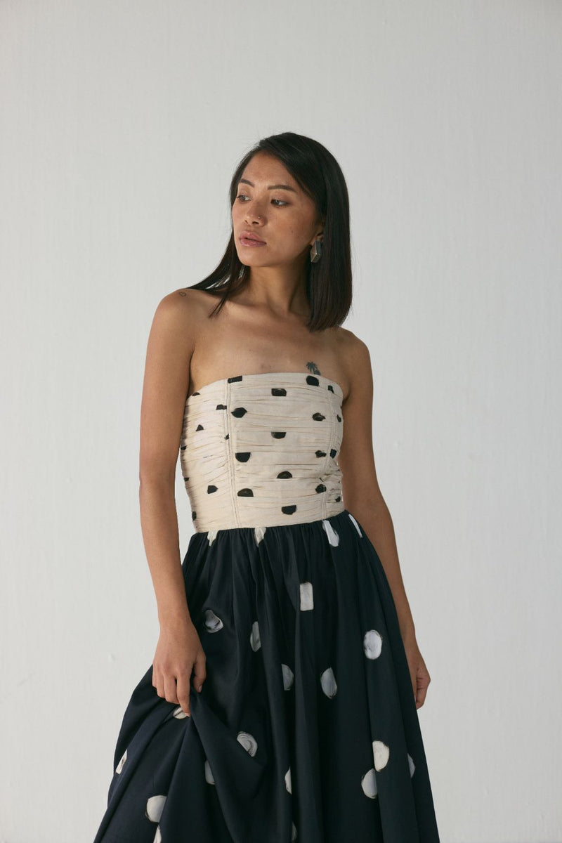 Porto Strapless Dress satin by YAM in black color for women in Singapore