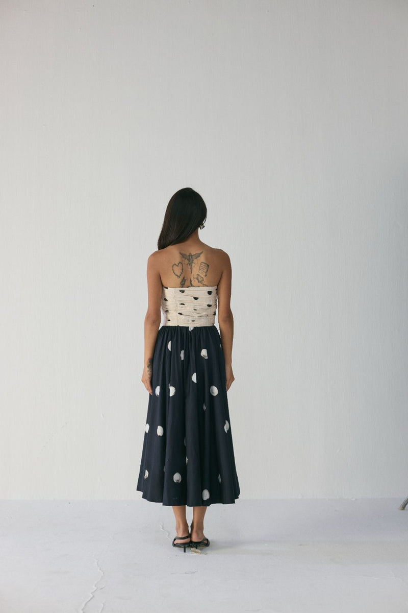 Porto Strapless Dress satin by YAM in black color for women in Singapore