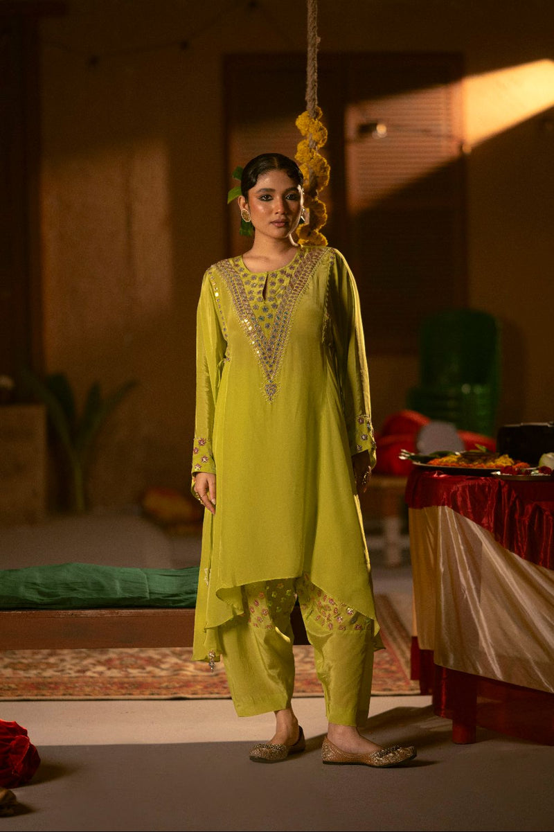 Veere Asymmetrical Choga with Salwar- Sublime Neon