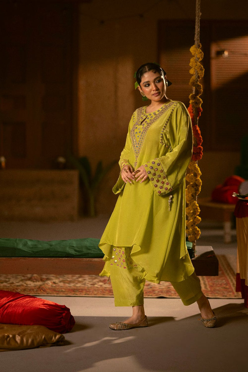 Veere Asymmetrical Choga with Salwar- Sublime Neon