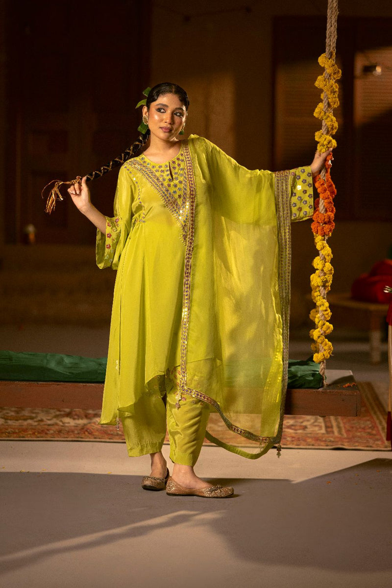 Veere Asymmetrical Choga with Salwar & Dupatta- Sublime Neon