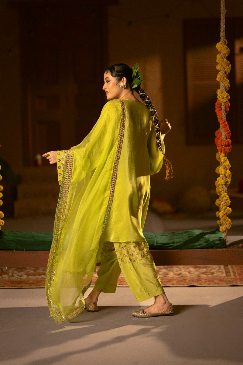 Veere Asymmetrical Choga with Salwar & Dupatta- Sublime Neon