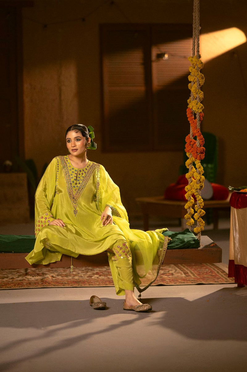 Veere Asymmetrical Choga with Salwar & Dupatta- Sublime Neon
