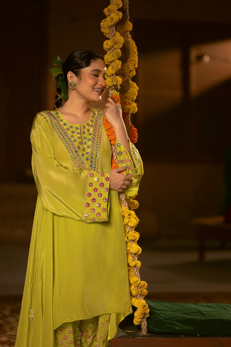 Veere Asymmetrical Choga with Salwar & Dupatta- Sublime Neon
