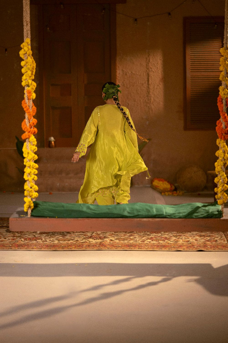 Veere Asymmetrical Choga with Salwar & Dupatta- Sublime Neon