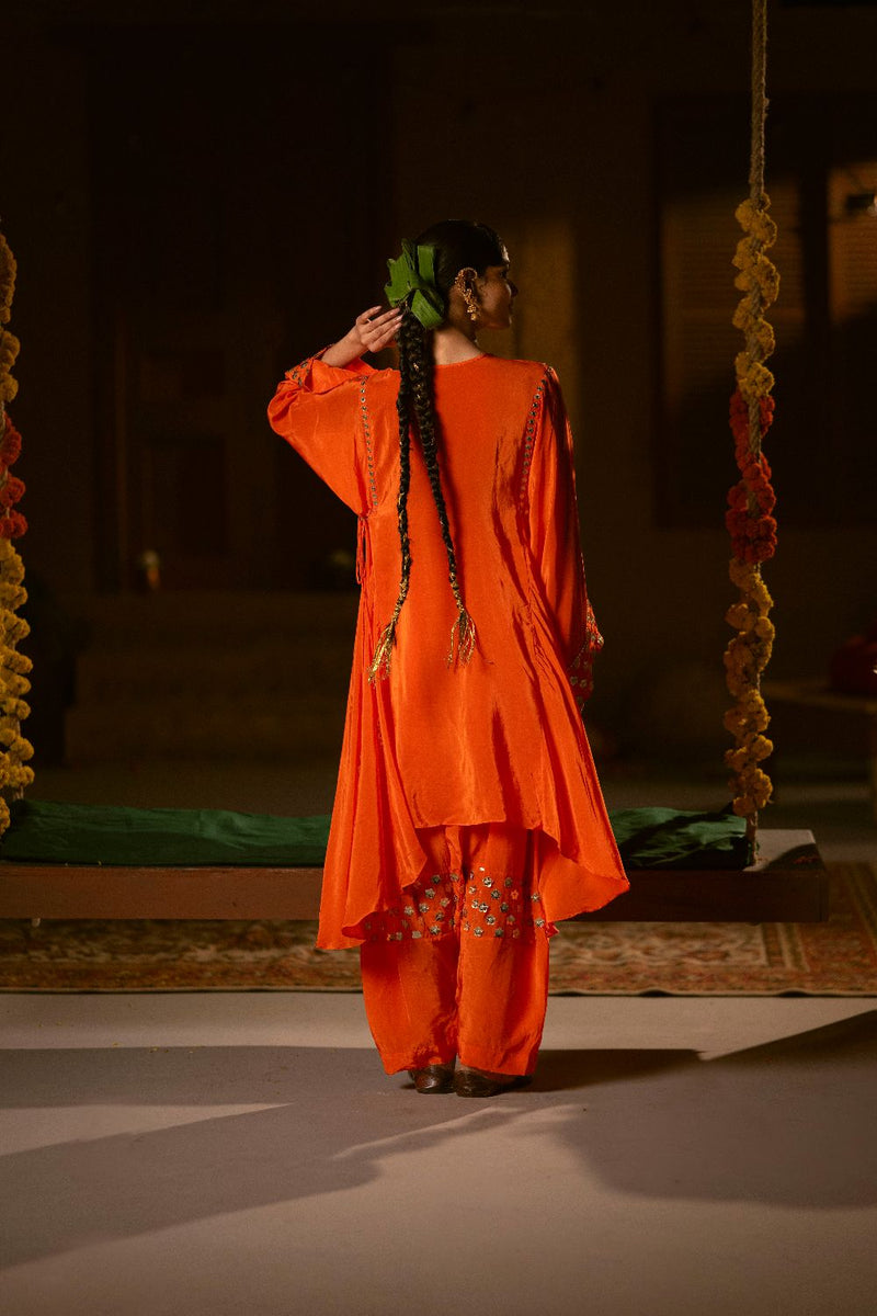 Mangala Asymmetrical Choga with Salwar- Orange
