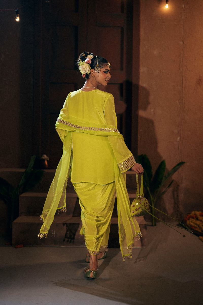 Veere Tunic Jacket with Pleated Skirt and Dupatta- Sublime Neon