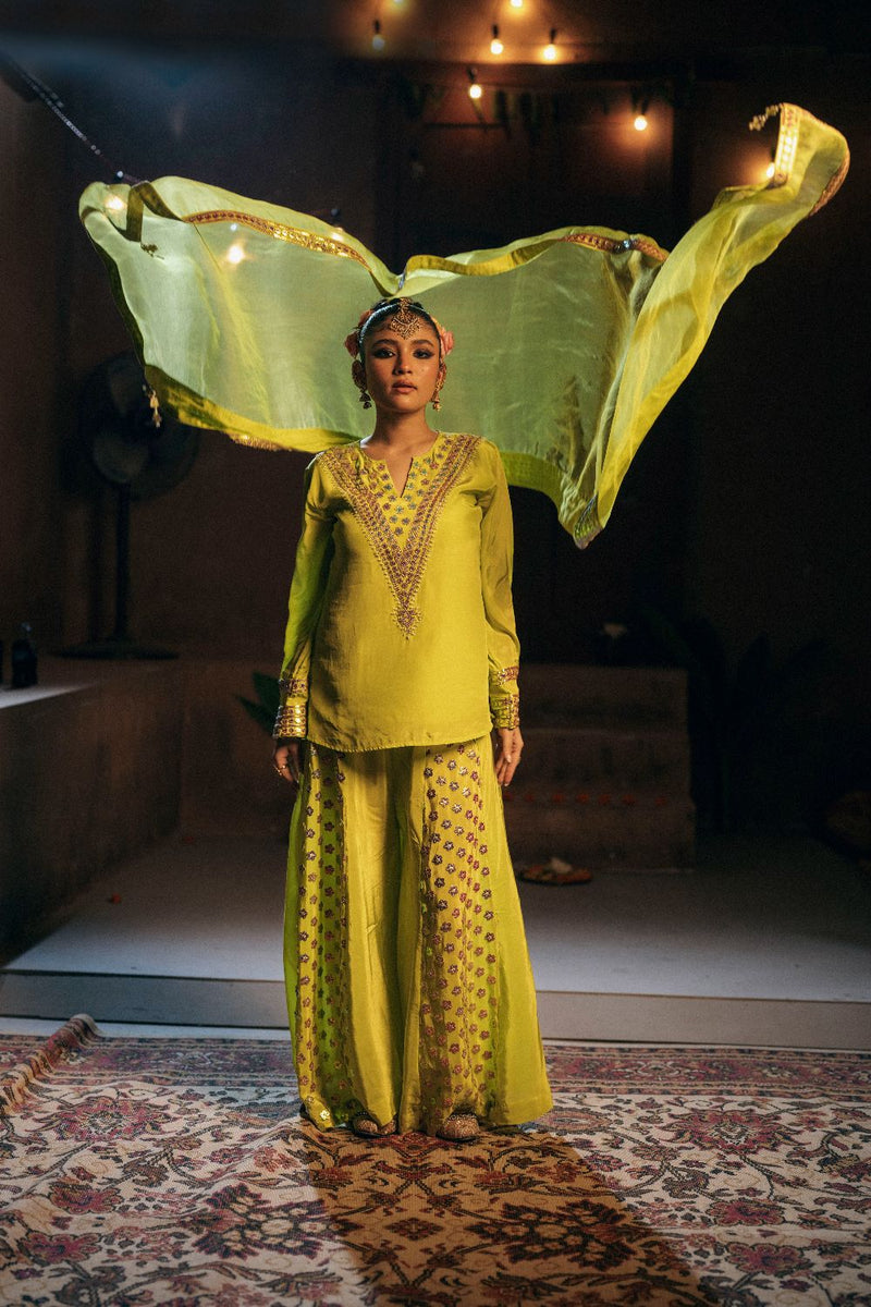 Veere Short Top Sharara with Dupatta Set- Sublime Neon