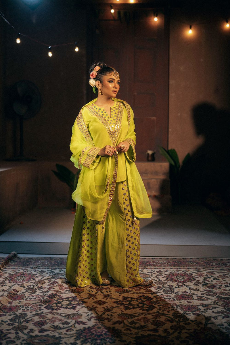 Veere Short Top Sharara with Dupatta Set- Sublime Neon