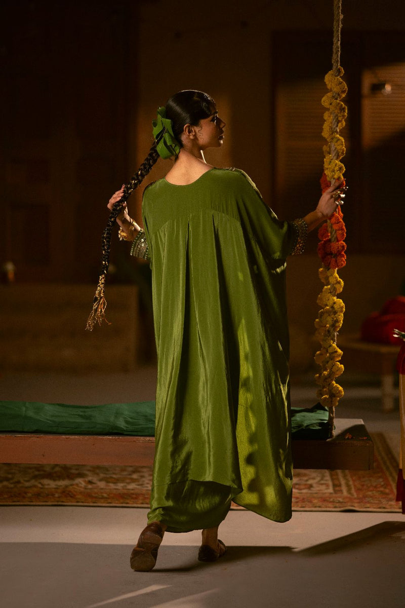 Sunira Nexa Red Hi Low Top & Wrap Skirt Set- Mehendi