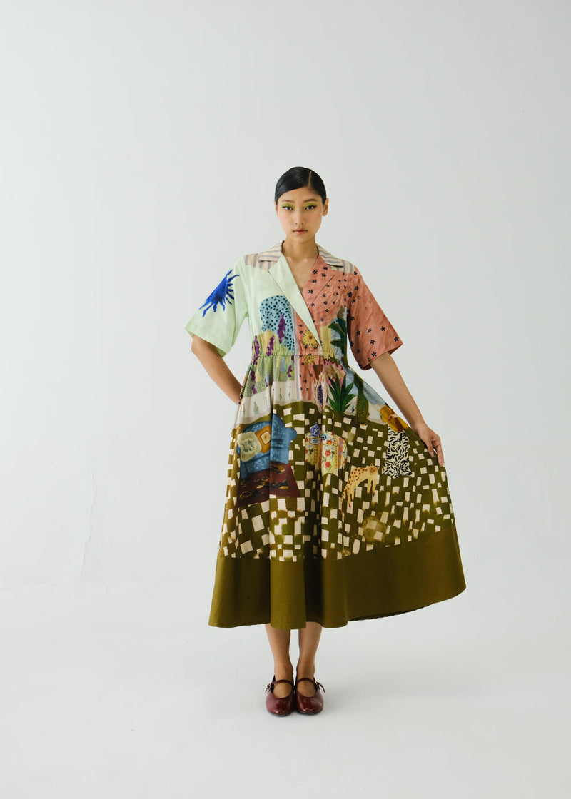 Print Blocked Dress-Alice satin by CORD for women in Singapore