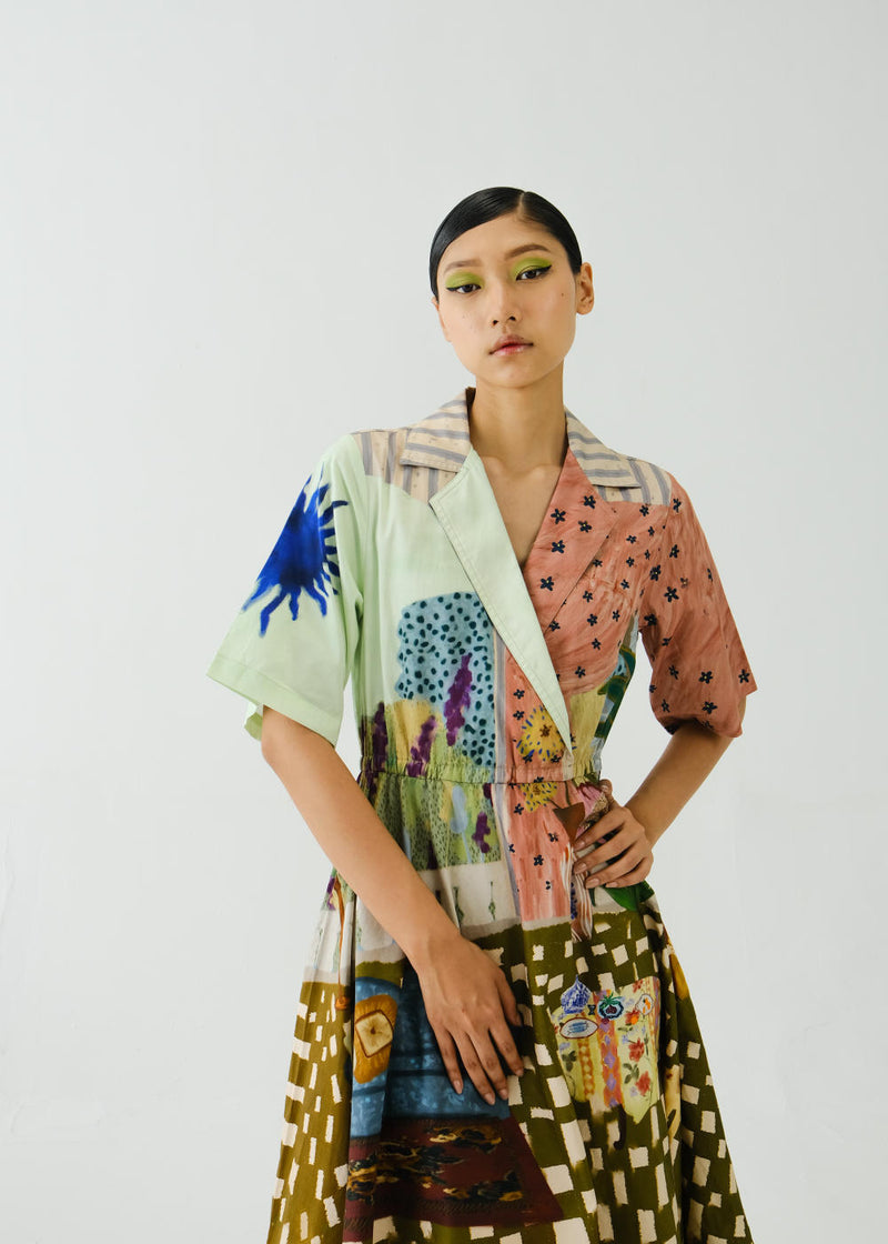 Print Blocked Dress-Alice satin by CORD for women in Singapore