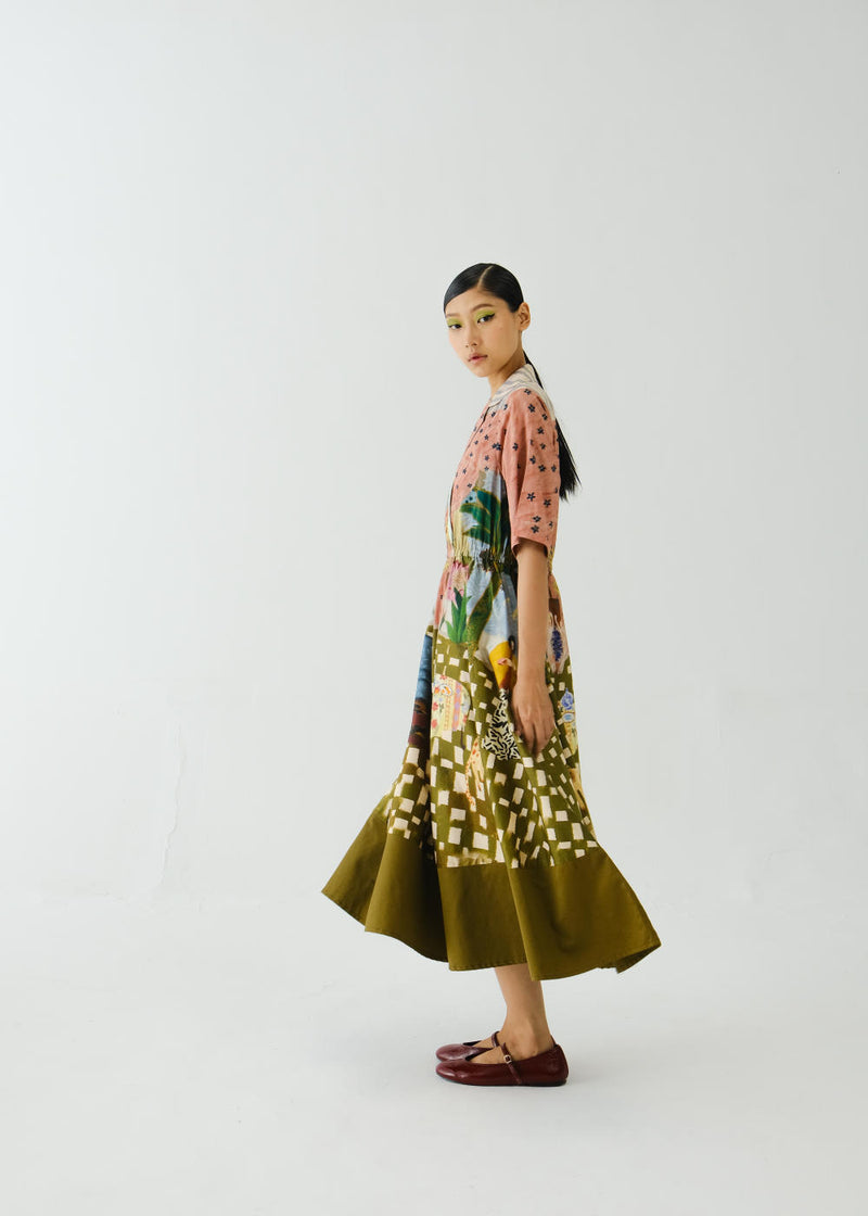 Print Blocked Dress-Alice satin by CORD for women in Singapore