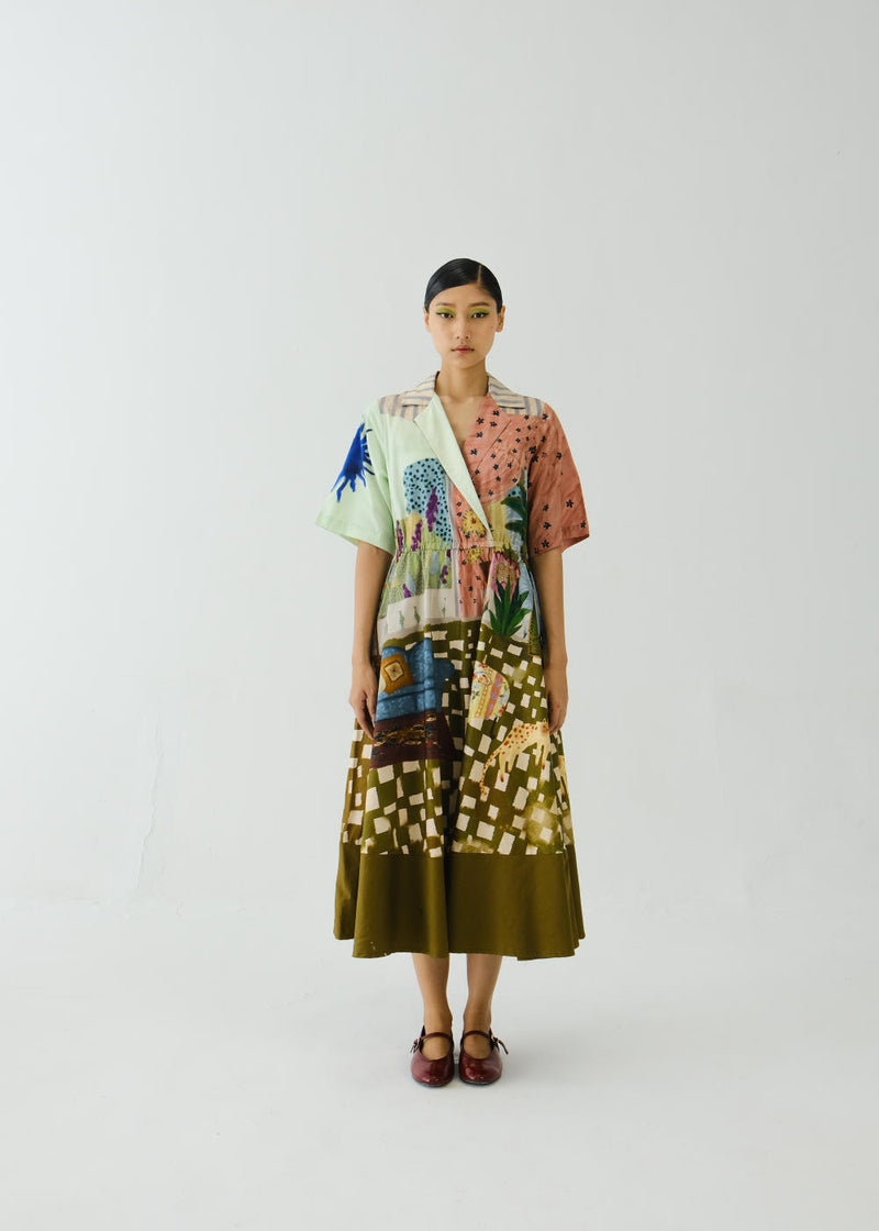 Print Blocked Dress-Alice satin by CORD for women in Singapore