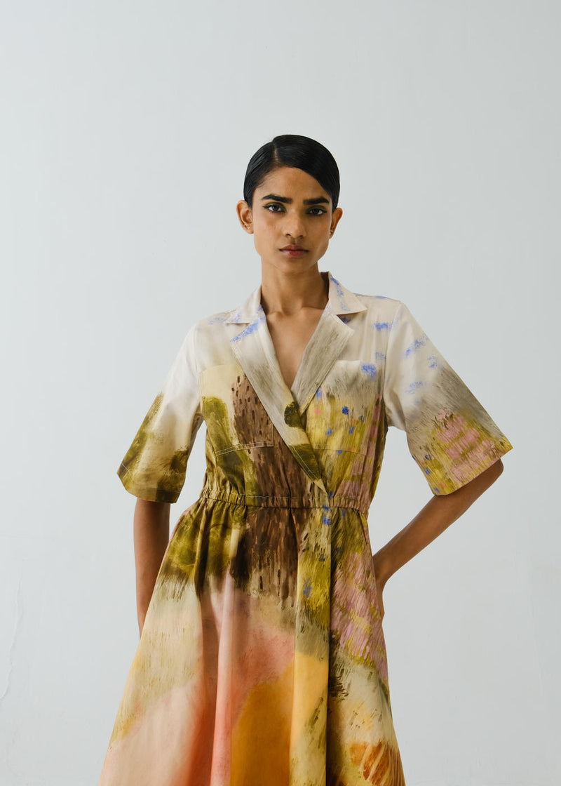 Print Blocked Dress-Dale satin by CORD for women in Singapore