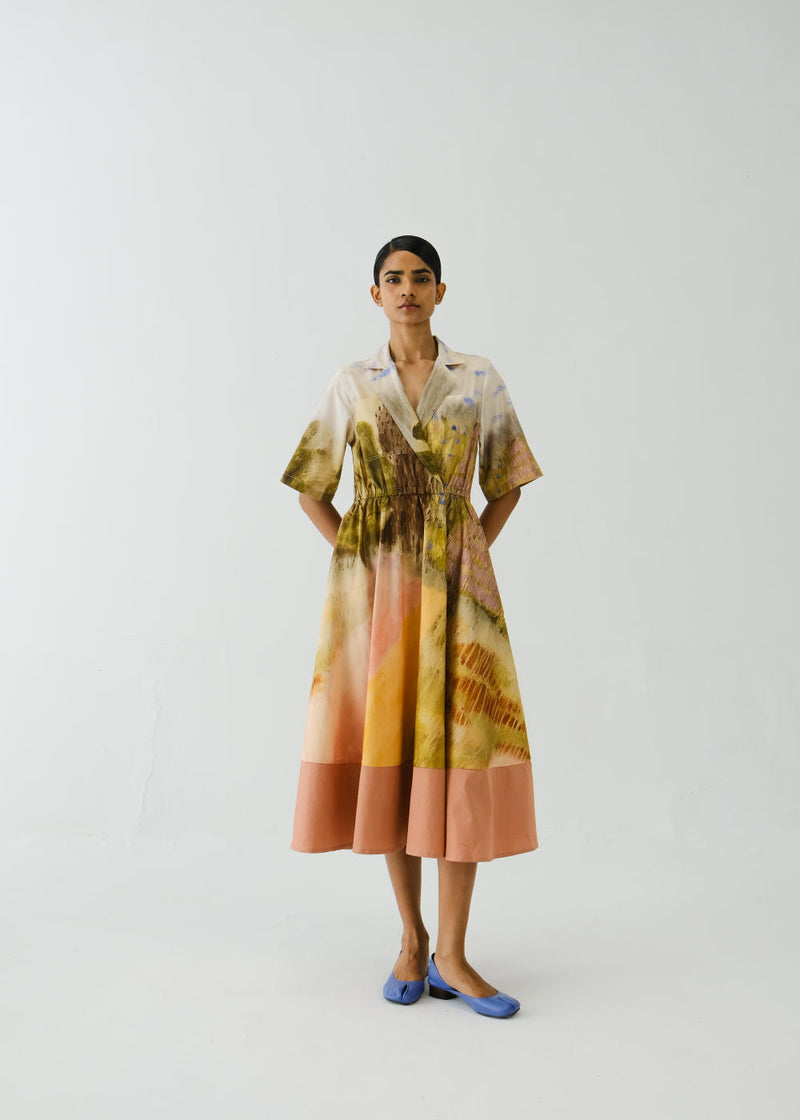 Print Blocked Dress-Dale satin by CORD for women in Singapore