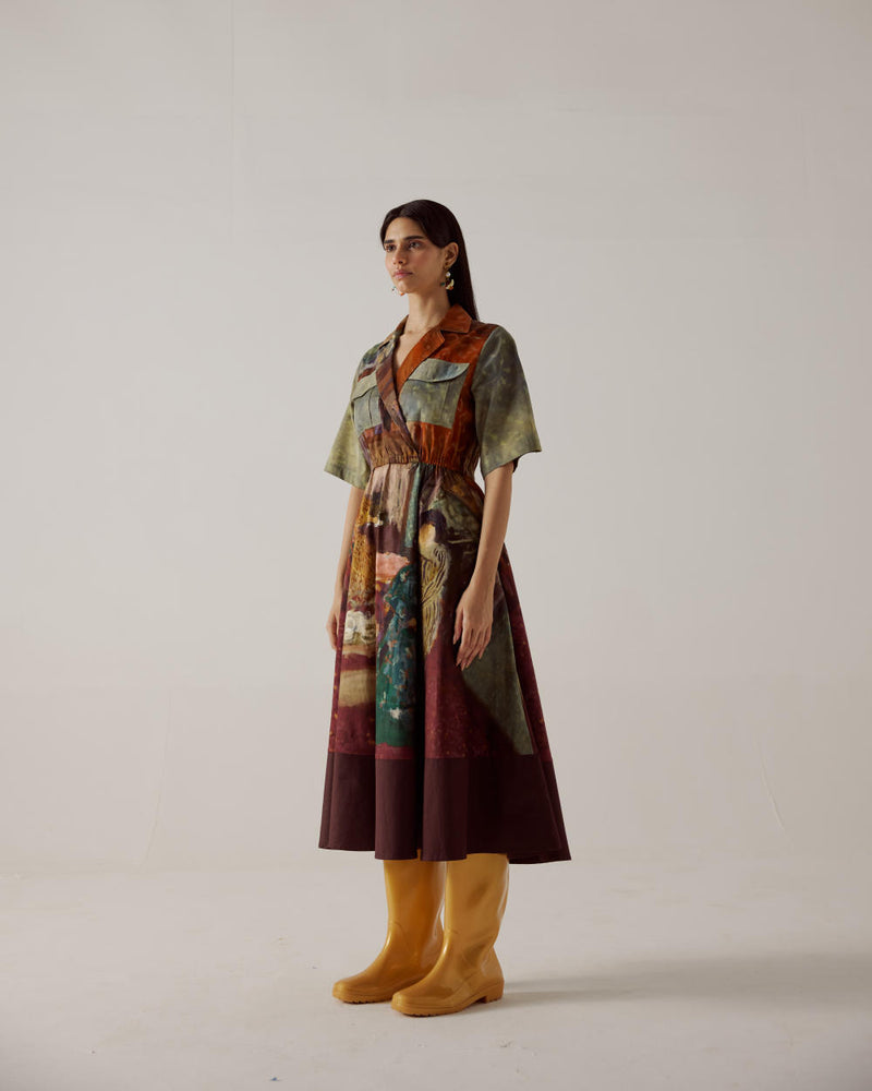 Print Blocked Dress-High Tea cotton by CORD in multi for women in Singapore